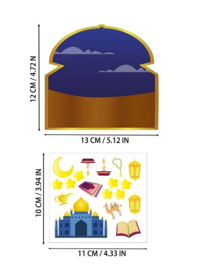 36pcs Eid Mubarak Craft Kits Kids Mosque Scene Stickers, 12 Cards + 12 Stickers +12 Colored Ropes Muslim Eid Ramadan Sticker Bulk Gift Hanging Ornament, Eid Al Fitr DIY Sticker Decoration for Party Favor Activities Classroom - Image 5