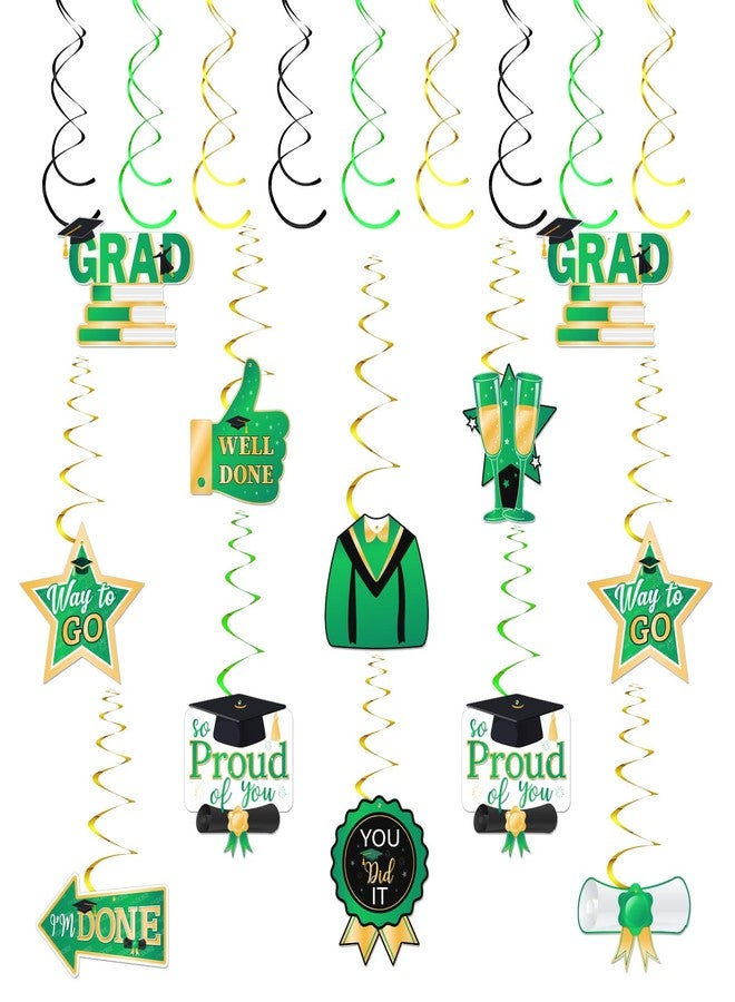Helewilk 21 Pcs Graduation Hanging Swirls Congrats Grad Party Supplies Congratulations Hanging College High School Graduate Party Decorations Green & Gold - Image 1