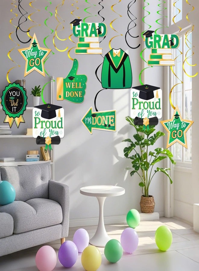 Helewilk 21 Pcs Graduation Hanging Swirls Congrats Grad Party Supplies Congratulations Hanging College High School Graduate Party Decorations Green & Gold - Image 2