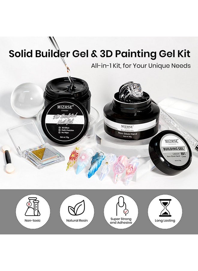 MIZHSE 30G/1Oz Solid Builder Gel For Nails And 15G 3D Nail Painting Gel, Clear Hard Gel For Nails Sculpting Gel For Nails Art Soak Off U V Led Nail Builder Gel For Nail Salon Home Diy Manicure  - Image 2
