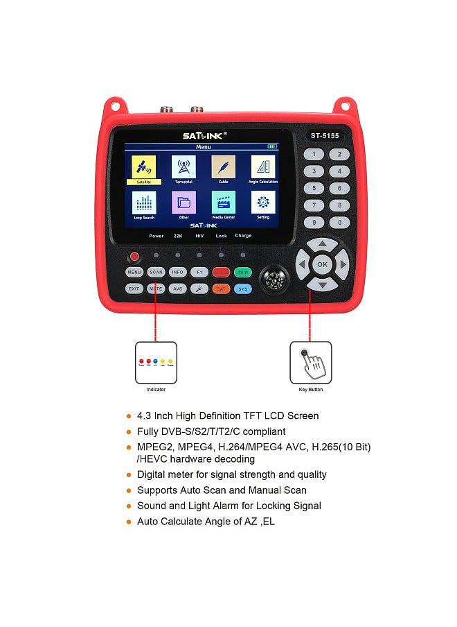 Generic - Digital Satellite Finder Meter DVB-S/S2/T/T2/C Combo Meter Portable Satellite TV Signal Finder 2600mAh Rechargeable Digital Handheld Signal Meter - Image 1