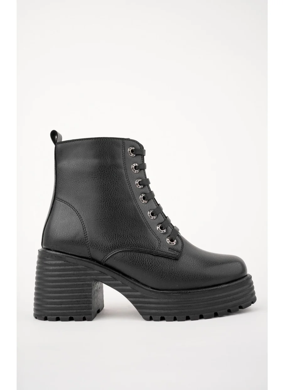 muggo Grazi Guaranteed Thick Sole Platform Heeled Zippered Lace Up Women's Boots