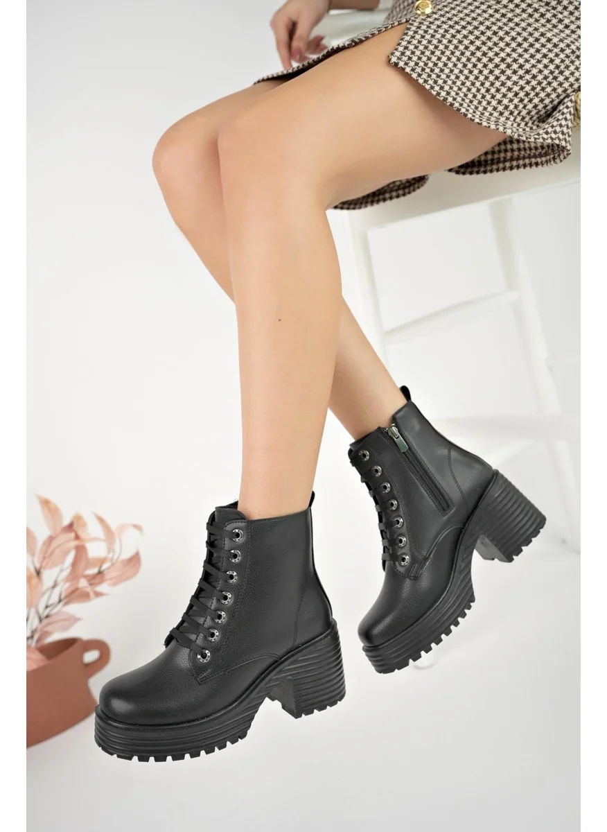 muggo Grazi Guaranteed Thick Sole Platform Heeled Zippered Lace Up Women's Boots