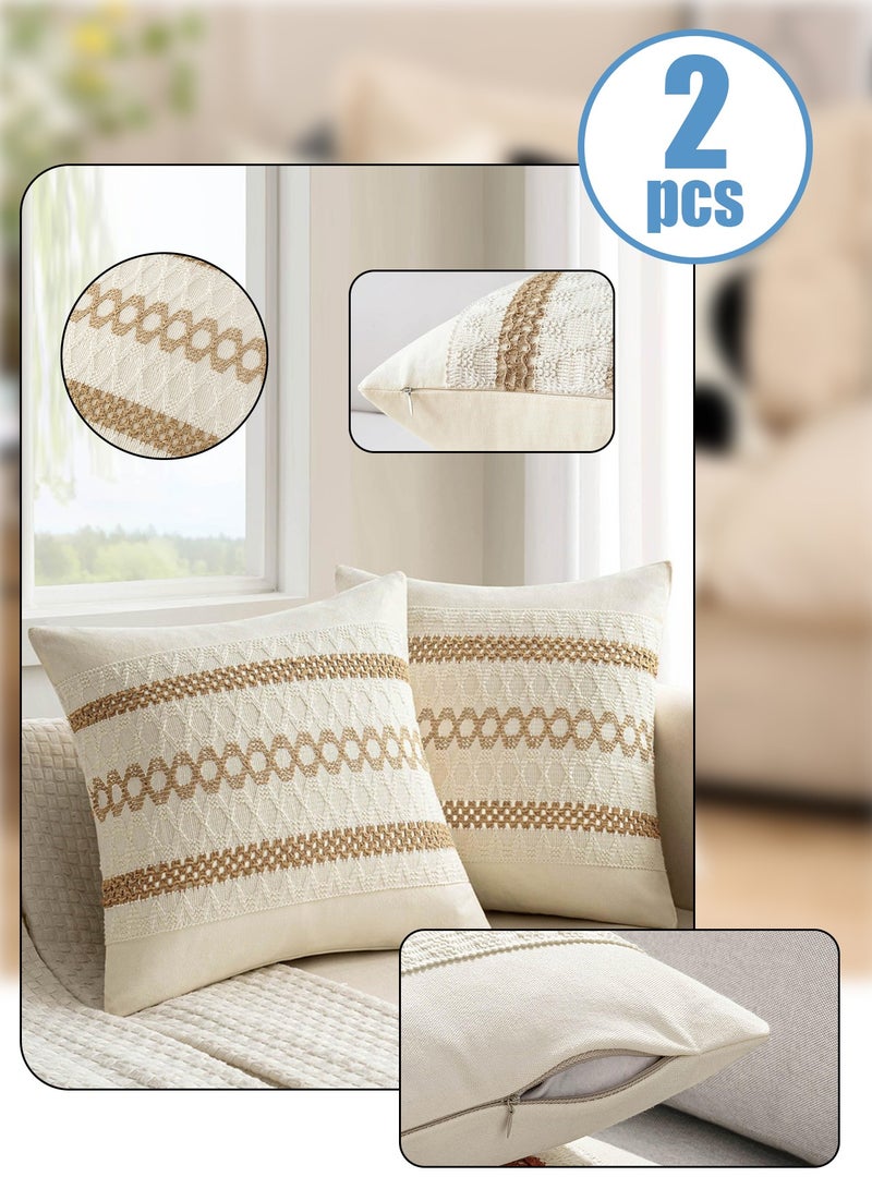 Leon Home Set of 2 Throw Pillow Covers (18 x 18 Inch), Decorative Farmhouse Bohemian Style Pillow Covers, Decorative Geometric Modern Pattern Pillow Covers for Sofa Bedroom Living Room Couch - Image 1
