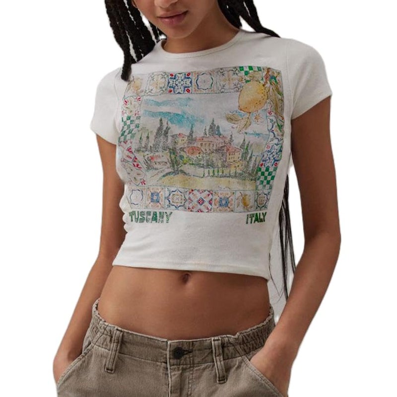 KOSUSANILL Y2k Graphic Baby Tees Women Teen Girl Fruit Print Crop Top Short Sleeve Slim Fit Vintage Aesthetic T Shirt Clothes WHITE - Image 1