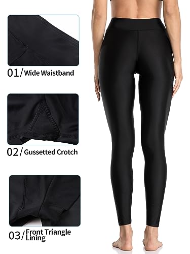 ATTRACO Swimming Leggings for Women Long Swim Pants Surf Leggings Black S - Image 2