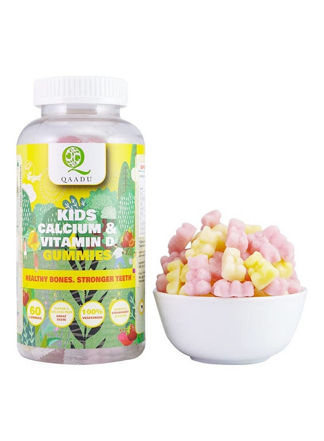 QAADU Kids Calcium & Vitamin D Gummies For Healthy Bones, Stronger Teeth, And Growth, Vegan, Delicious Mango & Strawberry Flavor, 60 Chewable Gummies, Certified Vegan By The Vegan Society Of Uk - Image 2