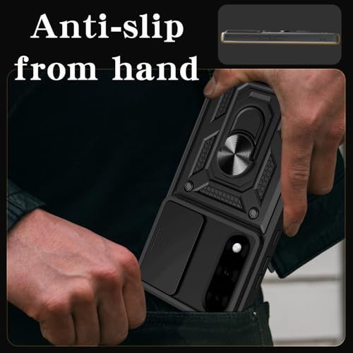 Spazy Case® OnePlus Nord 5 Back Cover | Heavy Duty Hybrid Case with 360 Degree Rotating Finger Ring Holder + Slider Shutter Camera Protection Case for OnePlus Nord 5 - Black - Image 4