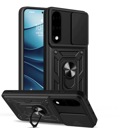 Spazy Case® OnePlus Nord 5 Back Cover | Heavy Duty Hybrid Case with 360 Degree Rotating Finger Ring Holder + Slider Shutter Camera Protection Case for OnePlus Nord 5 - Black - Image 1