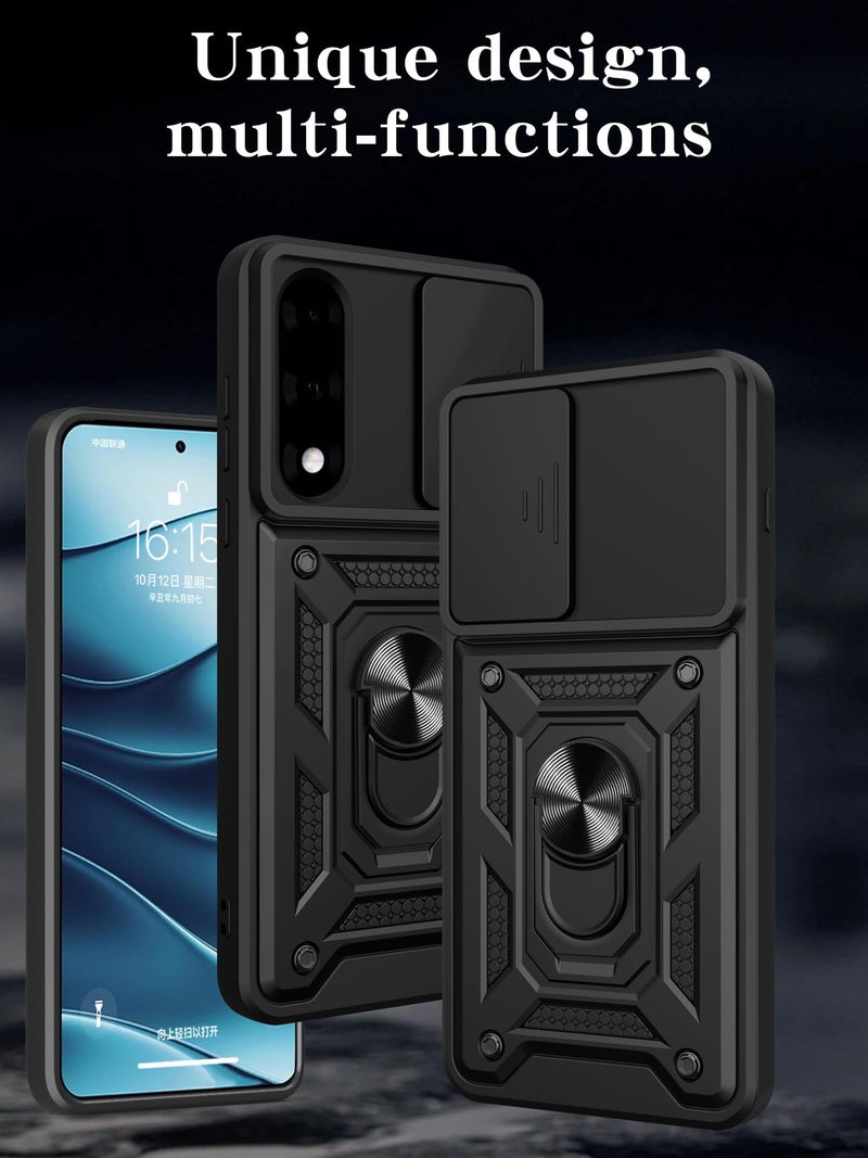 Spazy Case® OnePlus Nord 5 Back Cover | Heavy Duty Hybrid Case with 360 Degree Rotating Finger Ring Holder + Slider Shutter Camera Protection Case for OnePlus Nord 5 - Black - Image 2