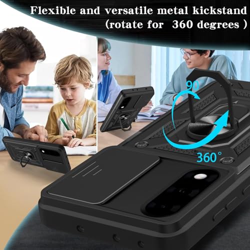 Spazy Case® OnePlus Nord 5 Back Cover | Heavy Duty Hybrid Case with 360 Degree Rotating Finger Ring Holder + Slider Shutter Camera Protection Case for OnePlus Nord 5 - Black - Image 3