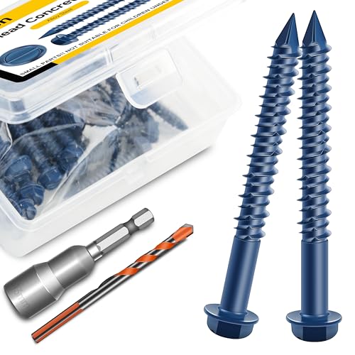 Mywish 30Pcs 1/4 x 2-1/4" Concrete Screws, Slotted Hex Washer Head Masonry Stucco Screws Anchor Kit with 3/16 Drill Bit, Self Tapping for Anchoring to Masonry, Block or Brick Stucco - Image 1