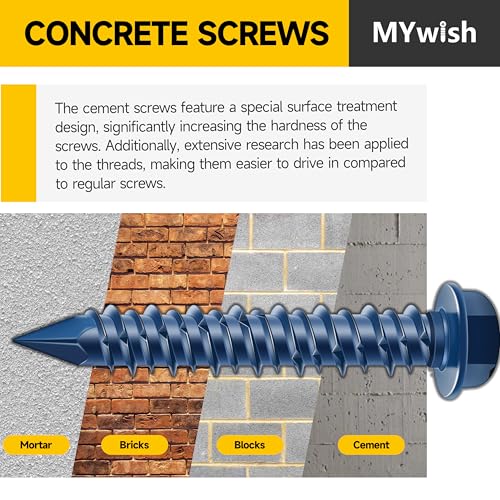 Mywish 30Pcs 1/4 x 2-1/4" Concrete Screws, Slotted Hex Washer Head Masonry Stucco Screws Anchor Kit with 3/16 Drill Bit, Self Tapping for Anchoring to Masonry, Block or Brick Stucco - Image 4