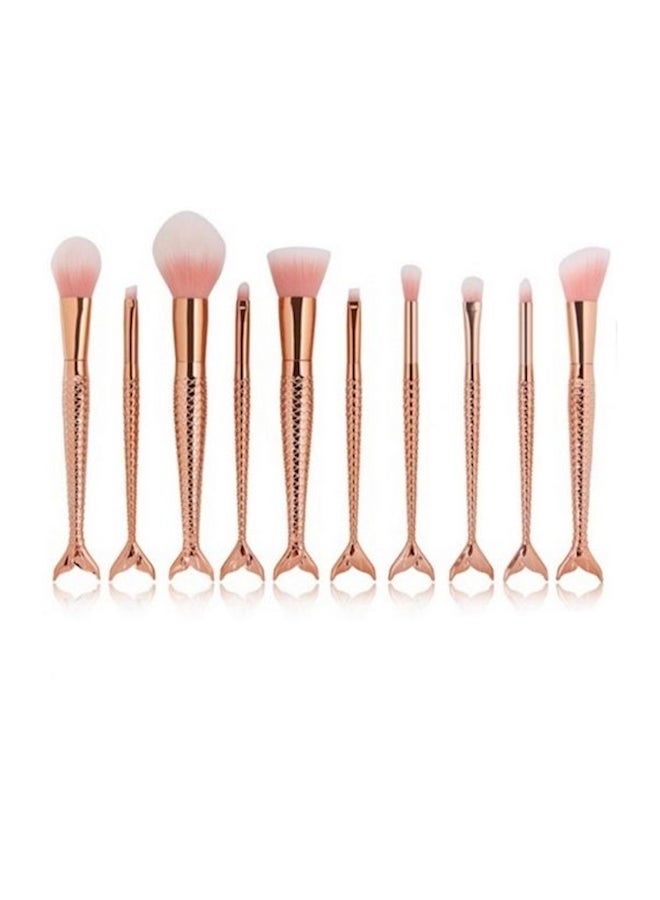 إسكدنيا 10-Piece Mermaid Fish Tail Handle Makeup Brush Set Gold