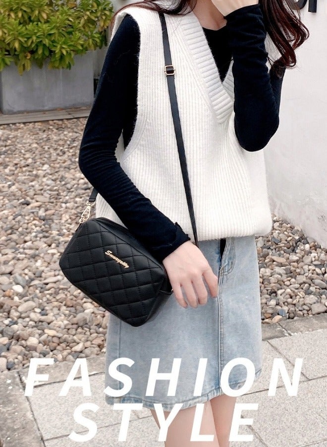 Women's PU Leather Shoulder Bag, Ladies Diamond Checkered Crossbody Bag Sling Bag Side Bag Carry Bag, Daily Commuting Small Square Bag Camera Bag Phone Bag Satchel Bag for Girls/College Students  - Image 2