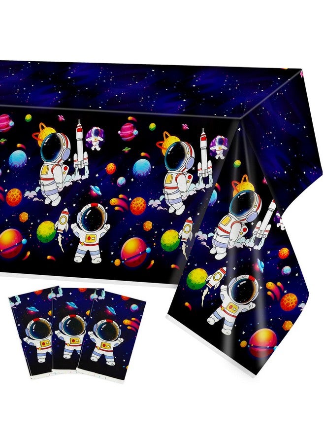 Phogary 3 Pack Space Tablecloth Outer Space Tablecloths Astronaut Party Decorations Disposable Plastic Rectangle Galaxy Table Cover For Kids Baby Shower Birthday Outer Space Themed Party Supplies 51" X 87" - Image 1