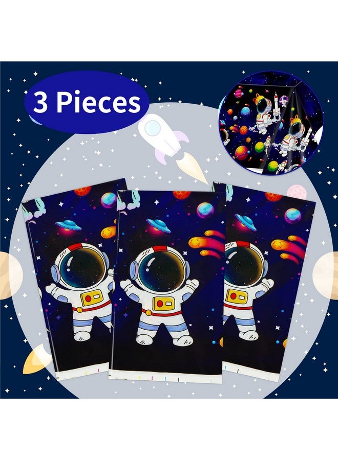 Phogary 3 Pack Space Tablecloth Outer Space Tablecloths Astronaut Party Decorations Disposable Plastic Rectangle Galaxy Table Cover For Kids Baby Shower Birthday Outer Space Themed Party Supplies 51" X 87" - Image 3