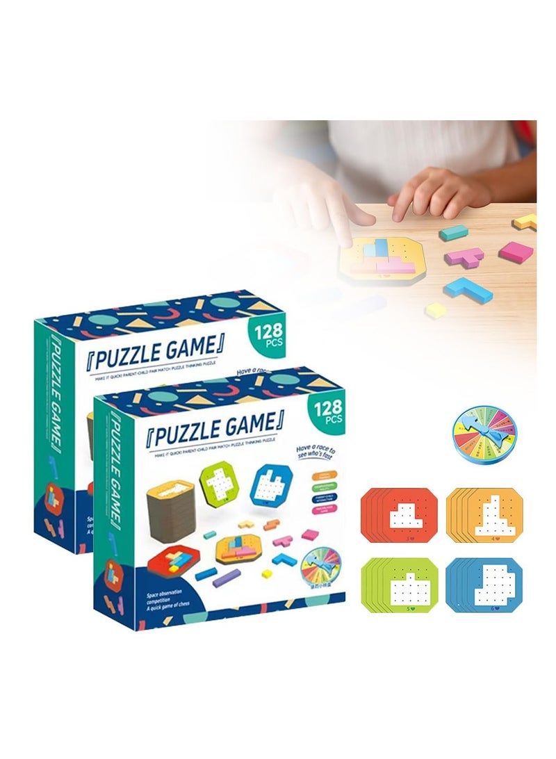 Zikra Colorful Block Jigsaw Puzzle Game 128Pcs, 2024 New Brain Teaser Toys Colorful Multiple Shape Puzzles Toys, 3D Russian Block Tangram Toy Montessori STEM Puzzle Gift Toys for Kids (2 Sets) - Image 1