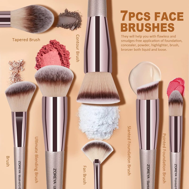 Raffaello ZOREYA Makeup Brushes, 15 Pcs Professional Premium Synthetic Brush Set, Foundation Powder Concealers Eye shadows Blush Makeup Brush Set (Champagne Gold) - Image 5