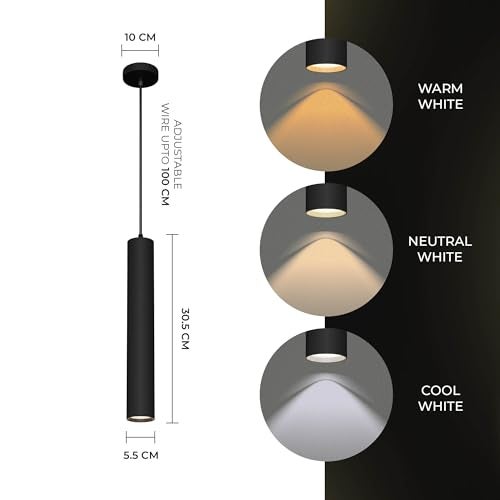 Harold Electricals Metal 12 Watt Black Hanging Surface Cob Pendant Light for Kitchen Island, Dinning Table- Inbuilt Led (Neutral White Light) Pack of 2 - Image 3