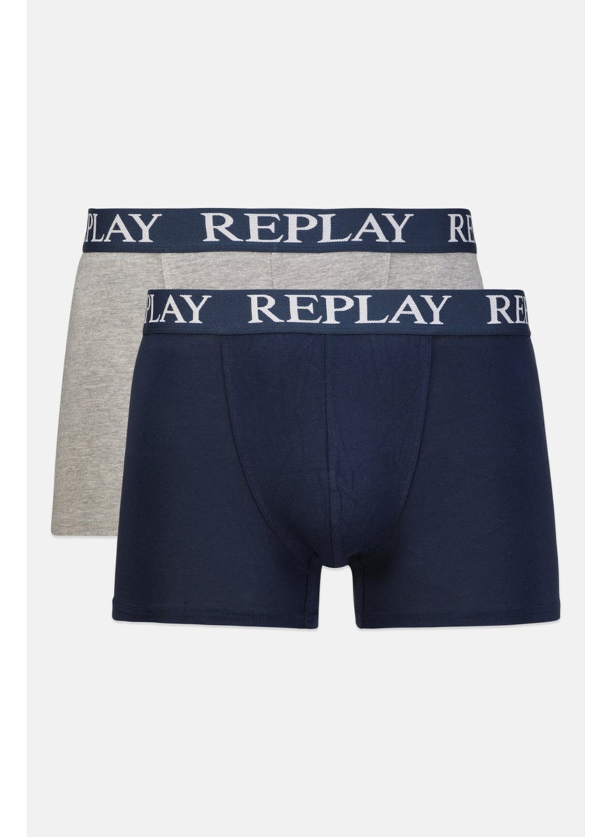 Replay - Men 2 Pack Brand Logo Boxer Brief, Grey - Image 1