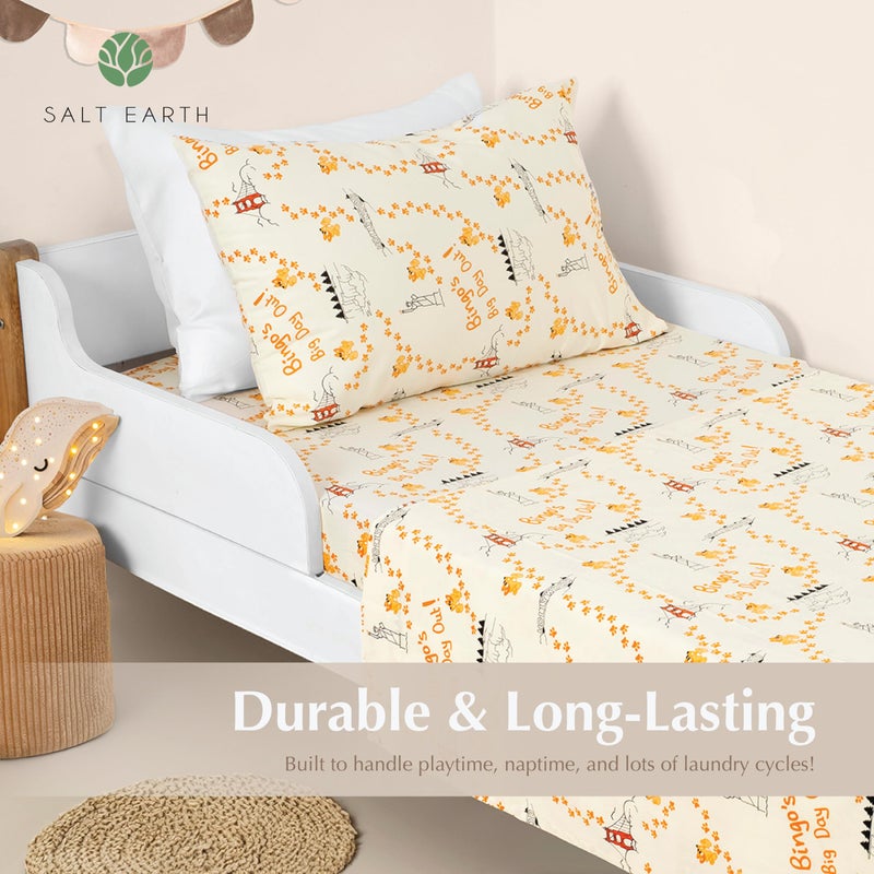 Salt Earth 100% Cotton 210TC Kids Bedsheet  Twin Sheets Set for Toddler Bed  3 Piece Bedding Set Including Flat Sheet  Fitted Sheet  and Pillowcase  Themed Cute Sheets Playful Kids Bed(Bingo's Day) - Image 2
