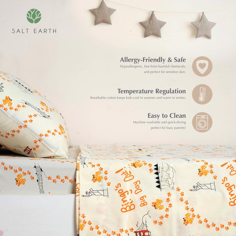 Salt Earth 100% Cotton 210TC Kids Bedsheet  Twin Sheets Set for Toddler Bed  3 Piece Bedding Set Including Flat Sheet  Fitted Sheet  and Pillowcase  Themed Cute Sheets Playful Kids Bed(Bingo's Day) - Image 5