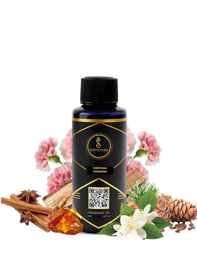 Scenta Flora Christmas Cinnamon Fragrance Oil for Scent Diffusers Aromatherapy 50ml | IFRA Certified | A Vibrant Blend of Spicy, Floral, and Woody Notes | Aroma Oil for a Refreshing Atmosphere - Image 1