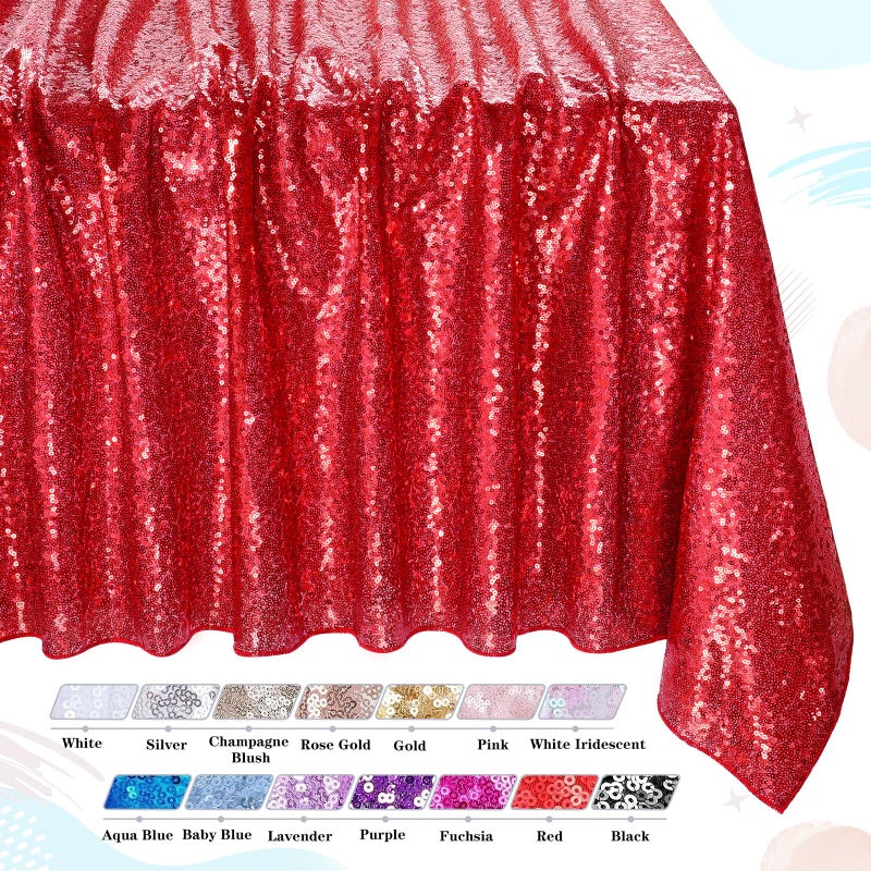 QueenDream Sparkly Sequin Tablecloth  Red Table Cloth 50x80 Inches Rectangle Table Overlay Fabric for Birthday Parties Baby Shower Decoration