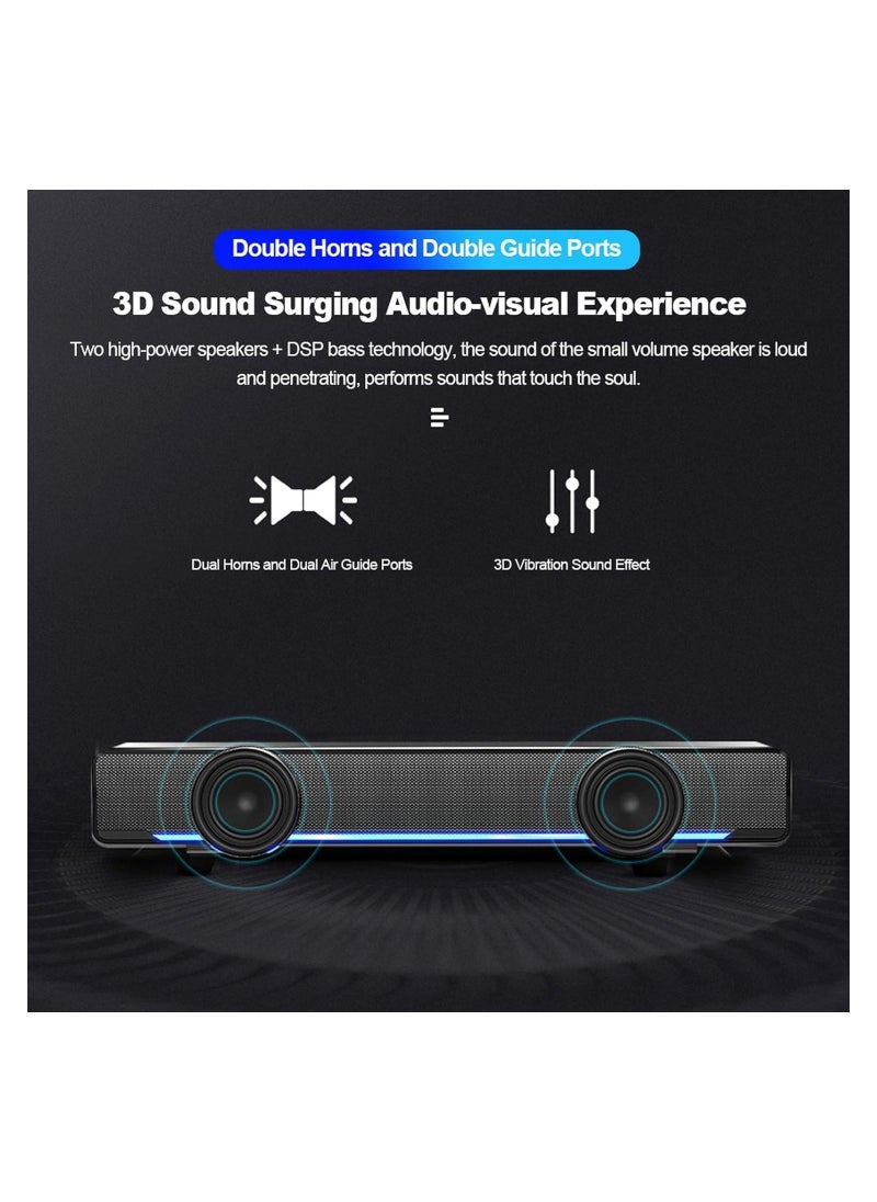 Computer PC Soundbar Dolby Surround Sound Bars Speakers 3.5mm Input Stereo Surrounding Deep Bass Sound Wired USB Powered Laptop Desktop Monitor Speakers for PC Cellphones Computer Speakers - Image 2