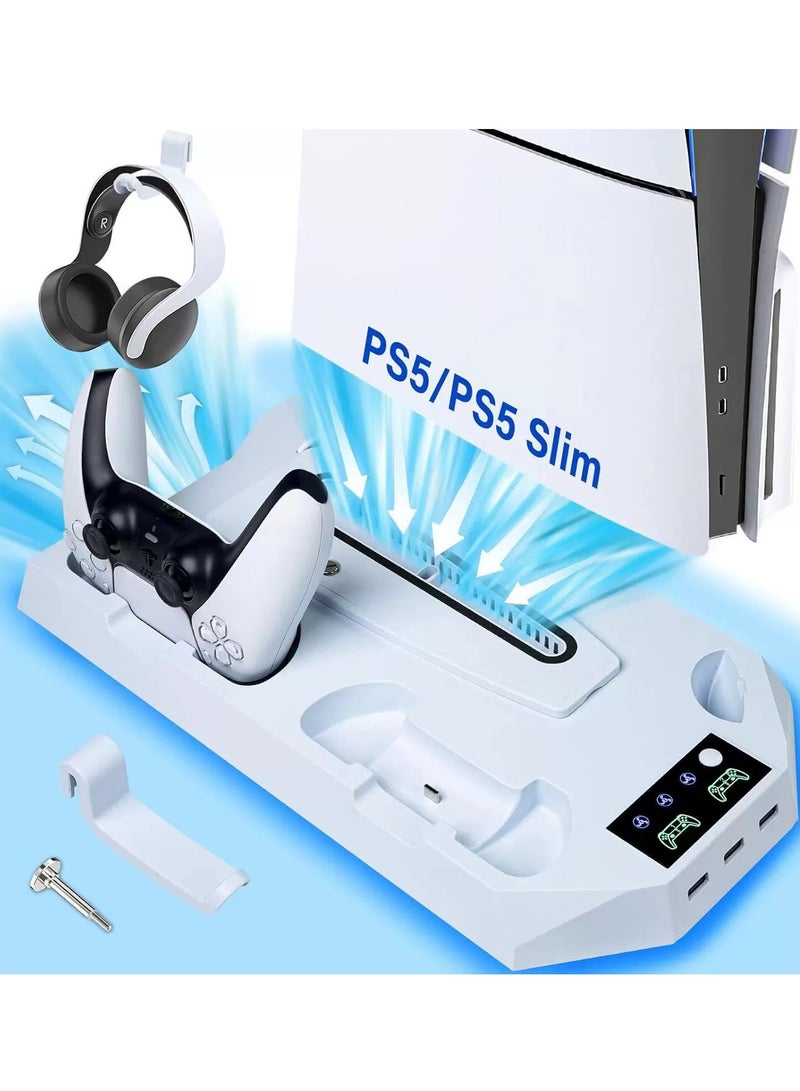 Loquat PS5 Cooling Fan Stand, Fast Charger for PS5 Dual Sense Controllers, PS5 Vertical Stand for PS5 Disc u0026 Digital Editions （White) - Image 1