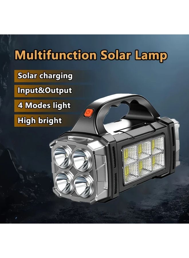 Silvery LED Flashlight Super Bright Solar USB Charging 1500mAh Outdoor Camping Emergency Light - Image 3