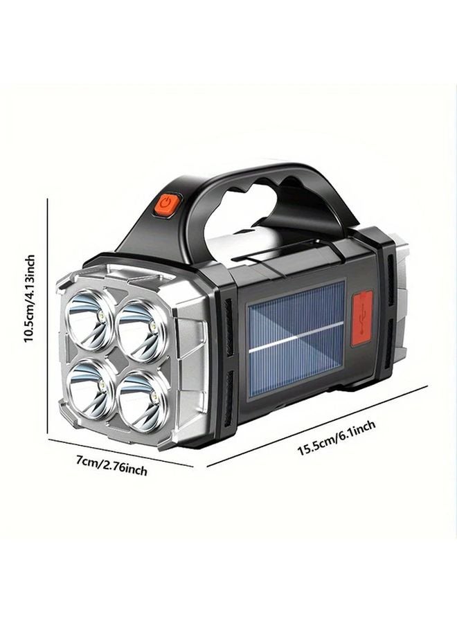 Silvery LED Flashlight Super Bright Solar USB Charging 1500mAh Outdoor Camping Emergency Light - Image 4