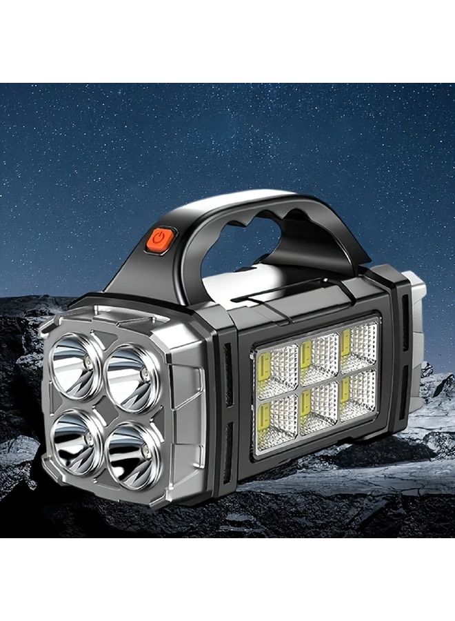 Silvery LED Flashlight Super Bright Solar USB Charging 1500mAh Outdoor Camping Emergency Light - Image 1