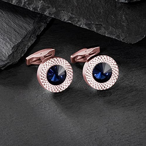 Peora Rose Gold Blue Two Tone Cufflinks Set Stylish Accessories for Men & Boys Wedding Business Gift (PX9CL22C) - Image 5