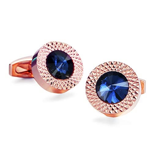 Peora Rose Gold Blue Two Tone Cufflinks Set Stylish Accessories for Men & Boys Wedding Business Gift (PX9CL22C) - Image 2