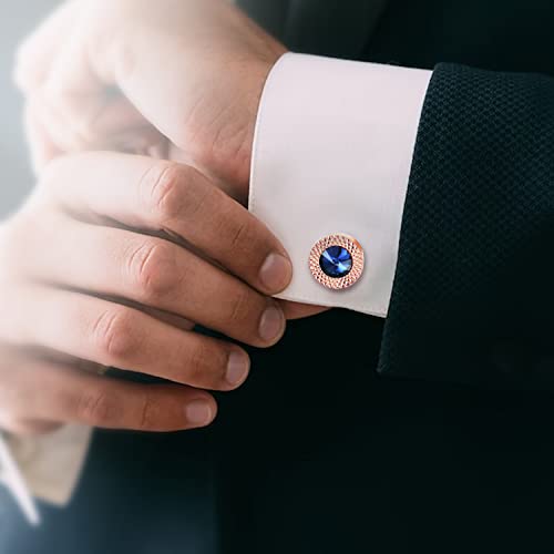 Peora Rose Gold Blue Two Tone Cufflinks Set Stylish Accessories for Men & Boys Wedding Business Gift (PX9CL22C) - Image 3