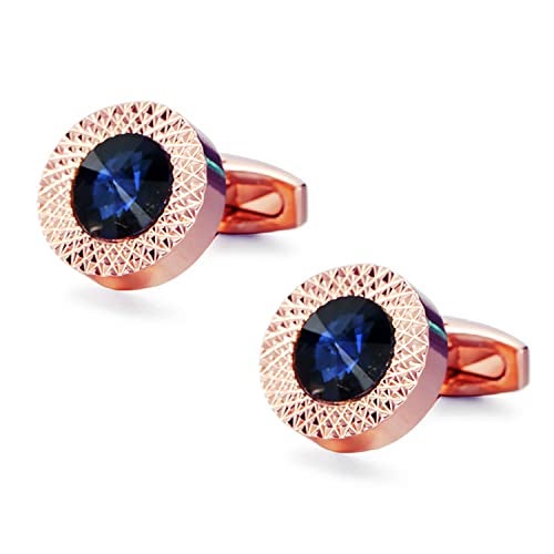 Peora Rose Gold Blue Two Tone Cufflinks Set Stylish Accessories for Men & Boys Wedding Business Gift (PX9CL22C) - Image 1