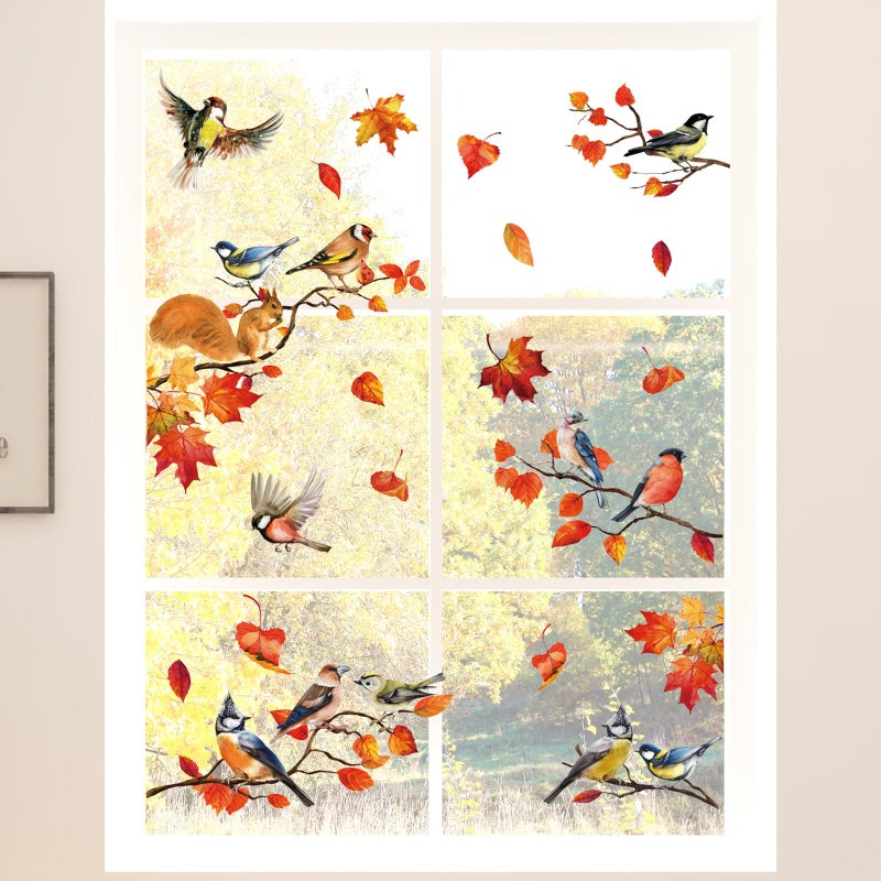 Whaline 9 Sheets Fall Thanksgiving Window Cling Bird Branch Leaves Window Sticker Colorful Double-Sided Window Decal for Autumn Holidays Thanksgiving Harvest School Home Party Decor  7.9 x 11.8 Inch - Image 4