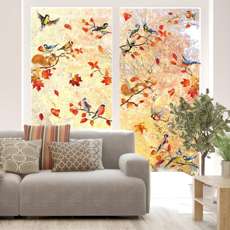Whaline 9 Sheets Fall Thanksgiving Window Cling Bird Branch Leaves Window Sticker Colorful Double-Sided Window Decal for Autumn Holidays Thanksgiving Harvest School Home Party Decor  7.9 x 11.8 Inch - Image 3