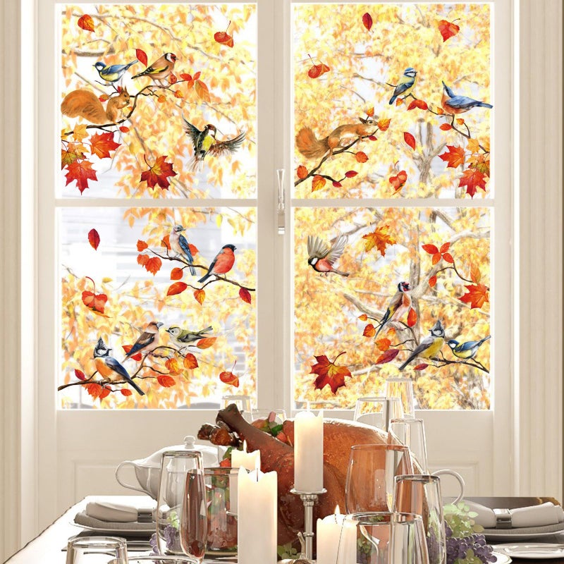 Whaline 9 Sheets Fall Thanksgiving Window Cling Bird Branch Leaves Window Sticker Colorful Double-Sided Window Decal for Autumn Holidays Thanksgiving Harvest School Home Party Decor  7.9 x 11.8 Inch - Image 5