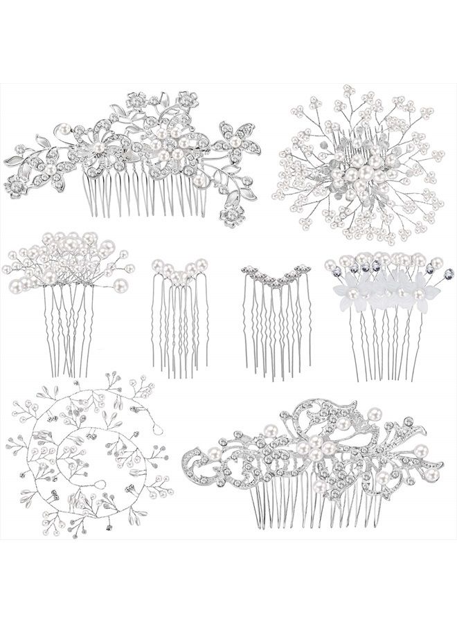 Maitys 44 Pieces Wedding Hair Comb Faux Pearl Crystal Bride Hair Accessories Hair Side Comb Clips U-shaped Flower Rhinestone Pearl Hair Clips for Bride Bridesmaid (Classic Style) - Image 1