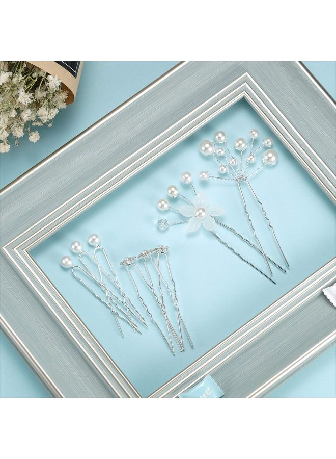 Maitys 44 Pieces Wedding Hair Comb Faux Pearl Crystal Bride Hair Accessories Hair Side Comb Clips U-shaped Flower Rhinestone Pearl Hair Clips for Bride Bridesmaid (Classic Style) - Image 5