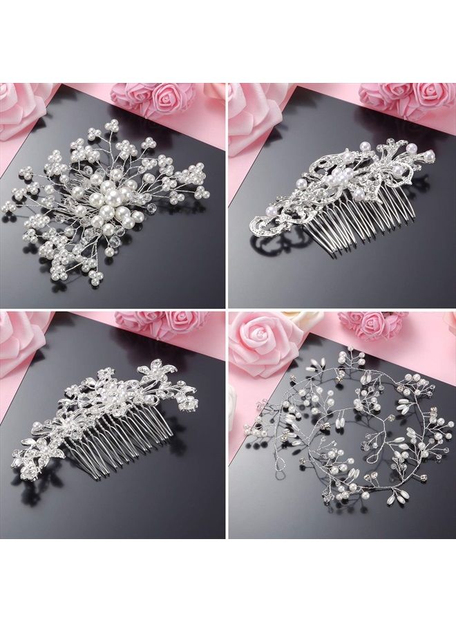 Maitys 44 Pieces Wedding Hair Comb Faux Pearl Crystal Bride Hair Accessories Hair Side Comb Clips U-shaped Flower Rhinestone Pearl Hair Clips for Bride Bridesmaid (Classic Style) - Image 4