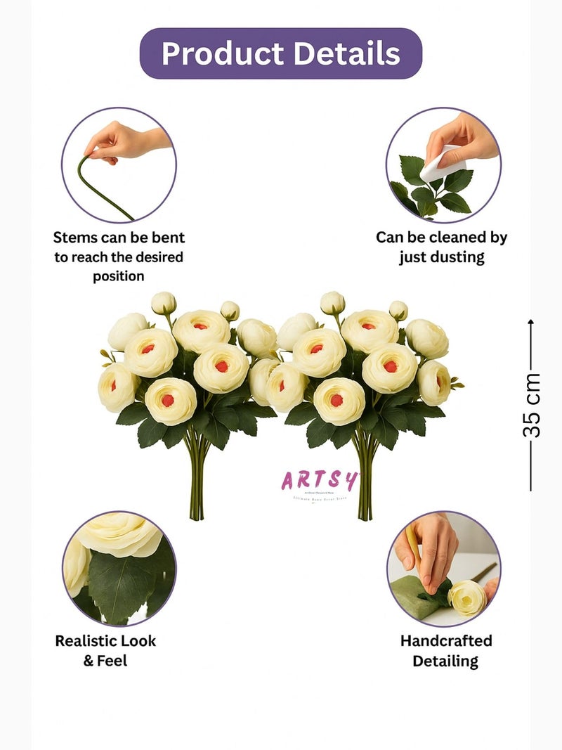 ARTSY® Artificial Flowers for Home Decoration Dry Peony Rose Flower Bunch for Room Decor, Office, for vase, Pot Filler, Gifting, Craft, Without Vase, Combo, Pack of 2 Piece, 6 Branches Each, White - Image 5