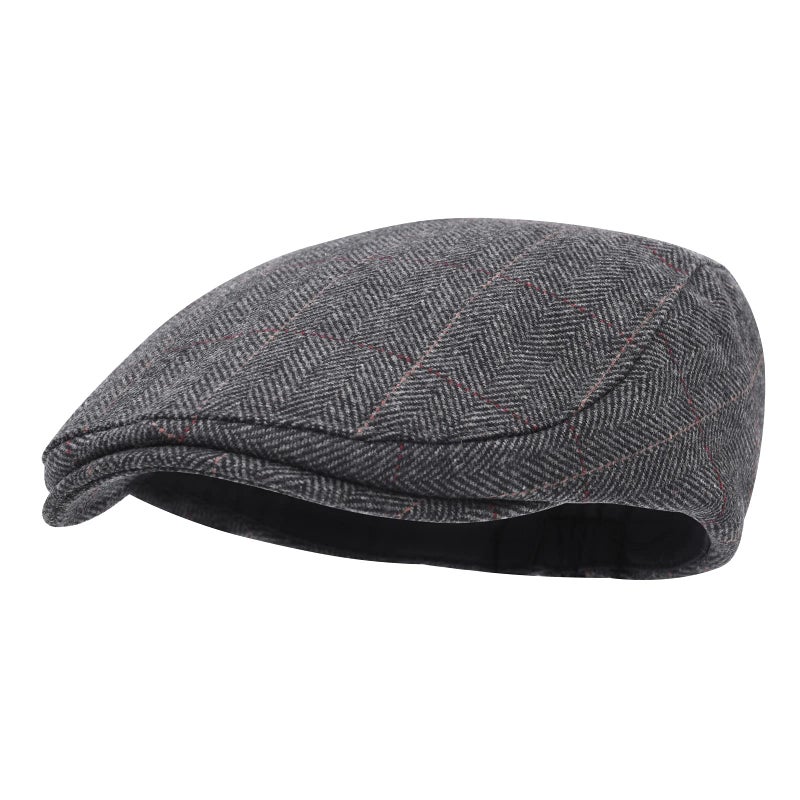 STARANCE Men's Flat Cap Wool Tweed Driving Irish Newsboy Hat (Plaid Gray) - Image 2