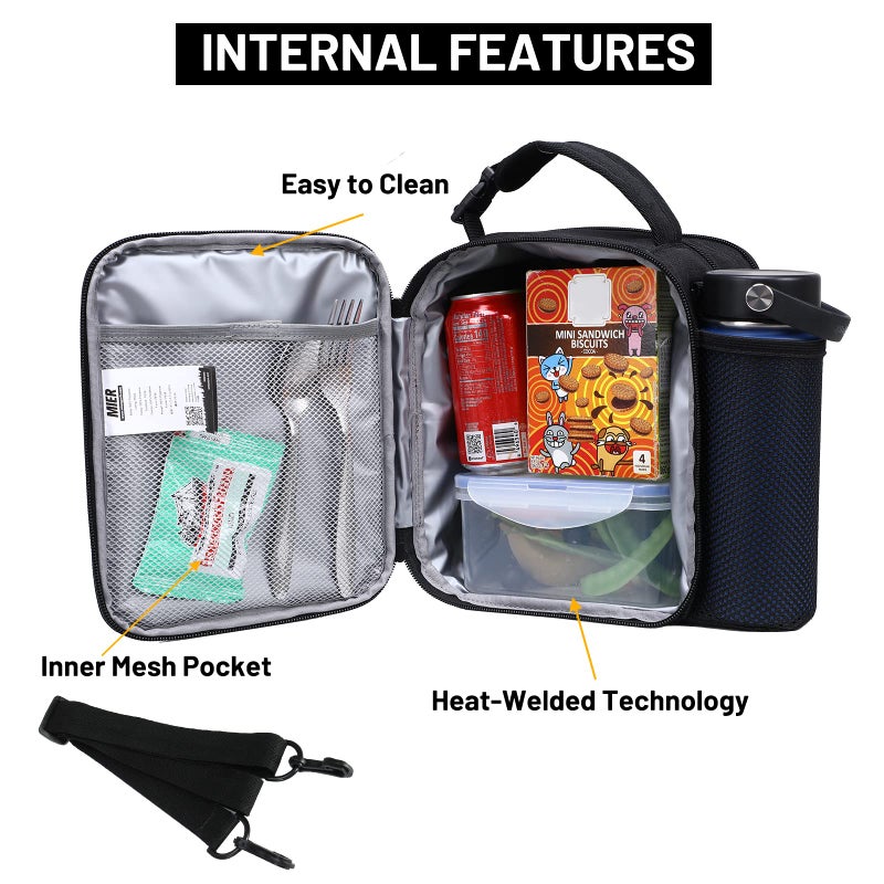 MIER Expandable Lunch Bag Insulated Lunch Box for Men to Work Travel Portable Lunchbox Bags with Shoulder Strap and Water Bottle Holder, Black - Image 2