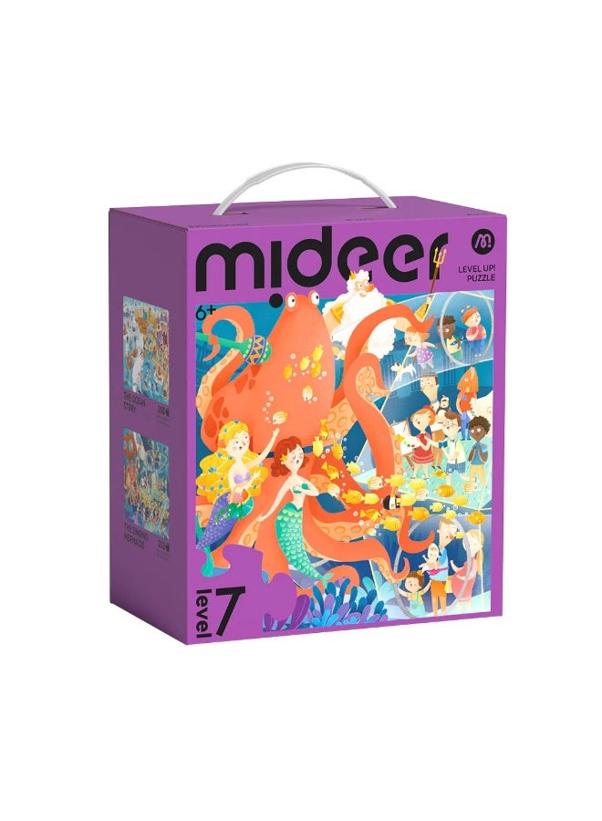 MiDeer Level Up! Puzzles with Storage Bag – Level 7 Song of the Sea Jigsaw Puzzle Set for Kids Ages 6+ | 2 Ocean & Beach Puzzles (208–252 Pieces) | Educational Puzzle with Certificate & Reward Sticker  - Image 1