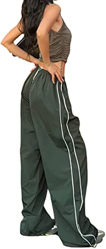 XPONNI Women's Baggy Y2K Parachute Track Pants (Dark Green, S) - Image 3