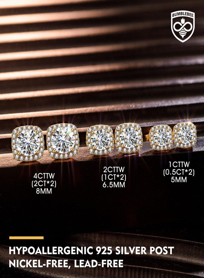 بامبل بي أقراط مرصعة بتصميم النحلة، للنساء والرجال، مطلية بالذهب عيار 14 قيراطًا، مرصعة بحجر مويسانيت بوزن 0.5-2.0 قيراط، فضة إسترليني عيار 925، أقراط مربعة، هدية مثالية لذكرى الزواج، عيد الميلاد، عيد الميلاد، 2.0 - Image 2